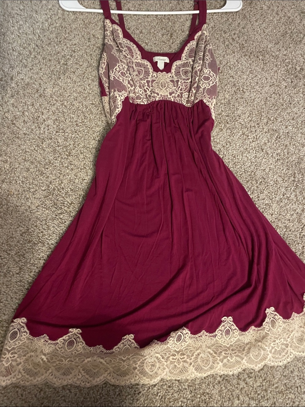 Soma Burgundy Midi Dress with Cream Lace Trim